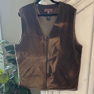 Duluth Trading L Large Sherpa Lined Cotton Canvas Vest Jacket Full Zip Brown